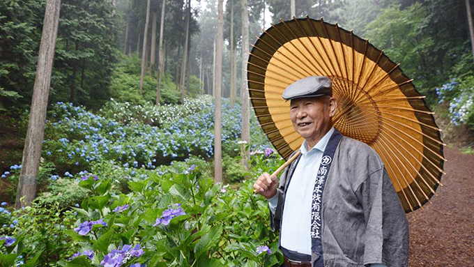 毎年一万人の人が訪れる観光名所は“ちゅういちっちゃん”が守り、育てるアジサイの山「あけの語りびと」(朗読公開)