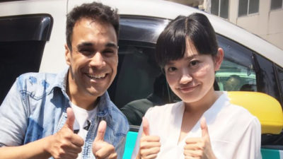 エドアルドと新行アナが中継